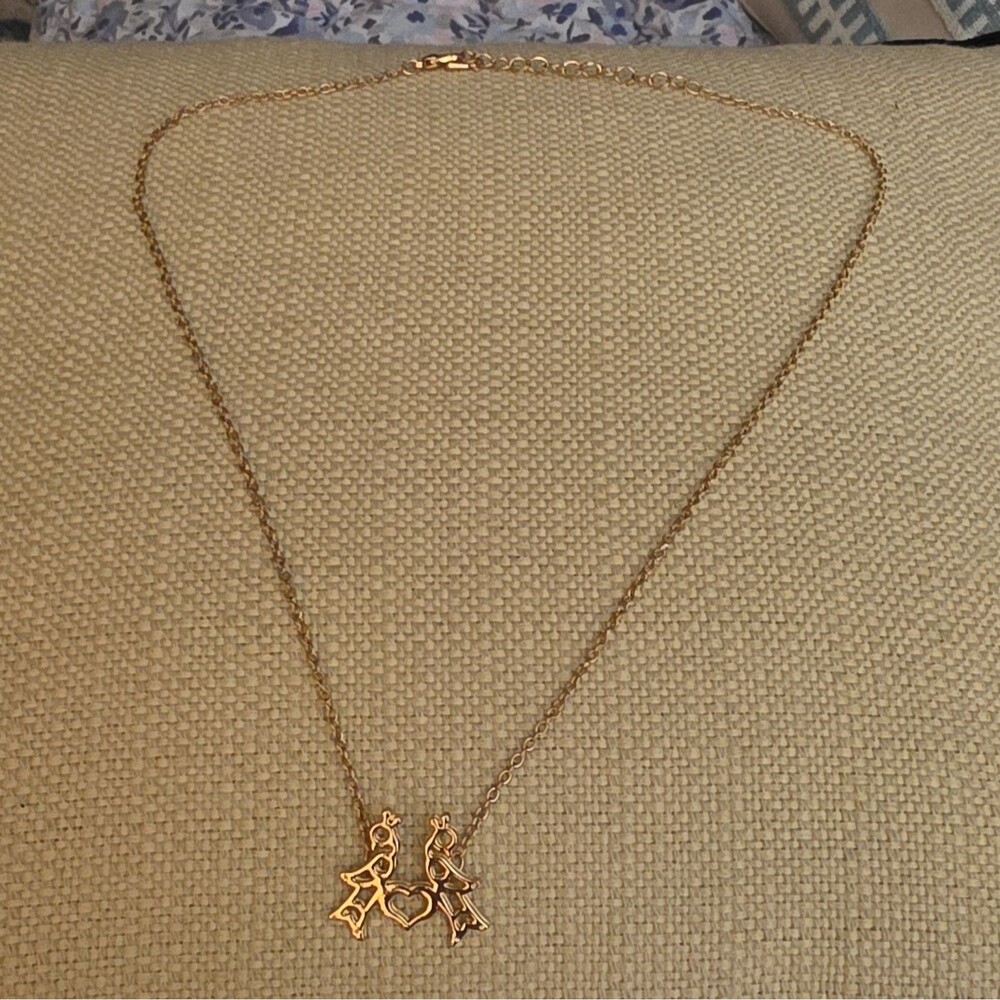 Gold Tone 16" Cable Chain Necklace Heart Love Birds Charm Pendant Lobster Clasp